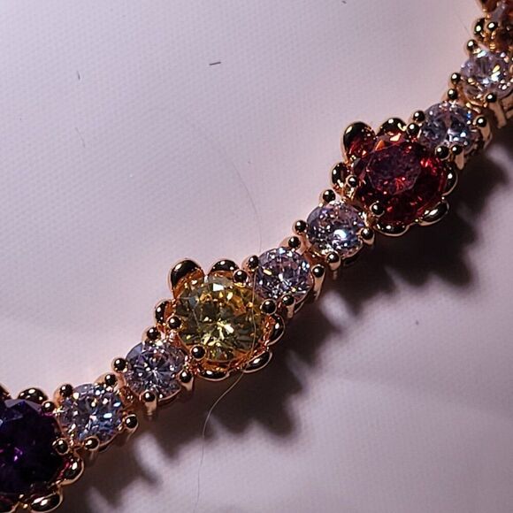 Elite, New, Multi Colored Topaz & White Sapphire, 18k Gold Filled Bracelet - Picture 6 of 7